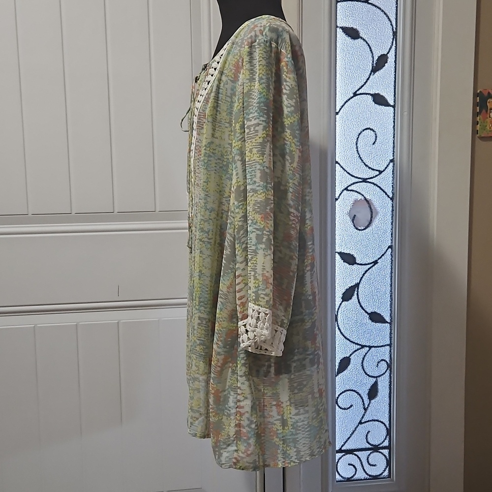 Daniel Rainn Sheer Abstract Print Peasant Boho Tunic Coverup Top 1X - Picture 3 of 14